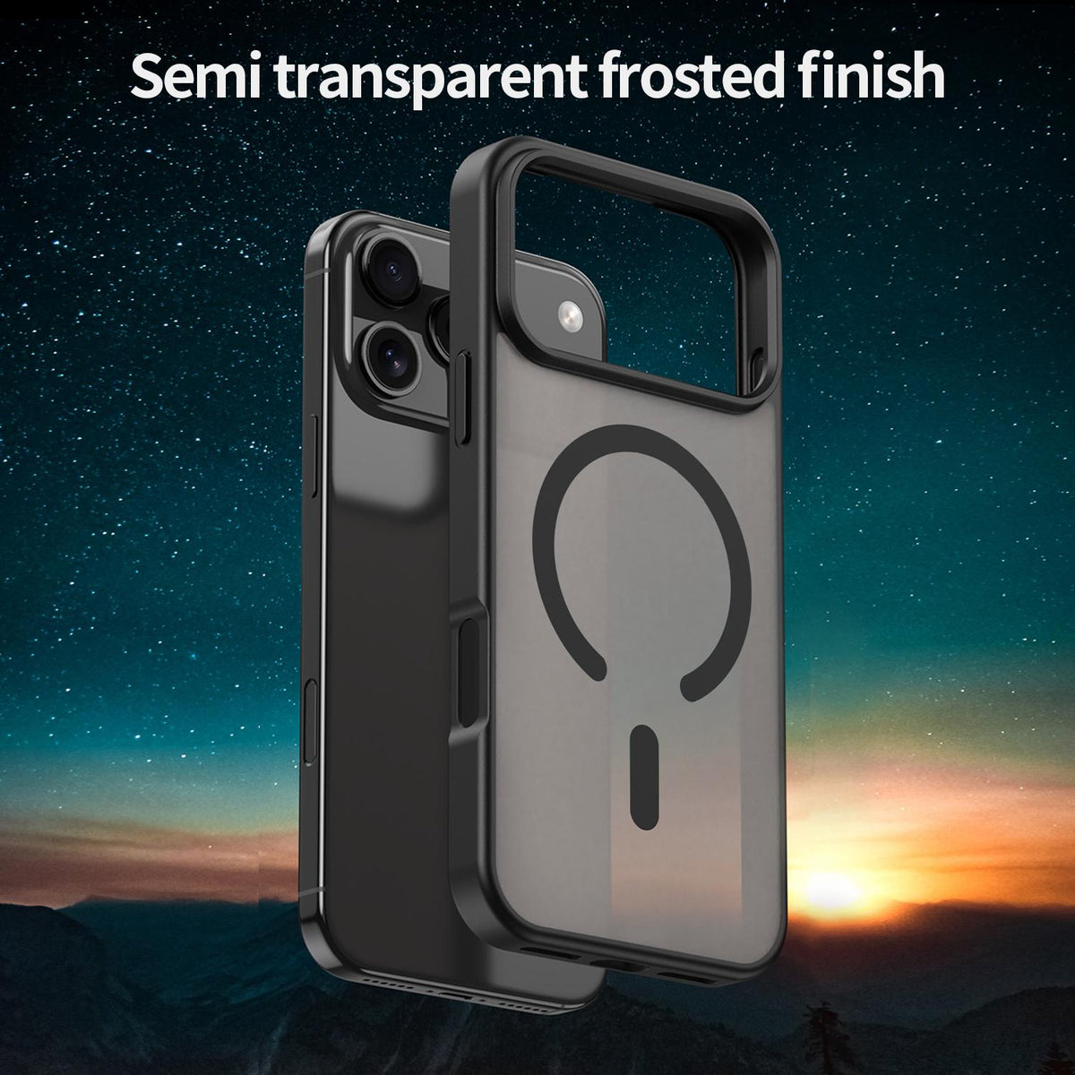 Compatible with iPhone 18 Pro Max Fanying Series PC Dual-Layer TPU Translucent Frosted MagSafe Phone Case - Translucent Black