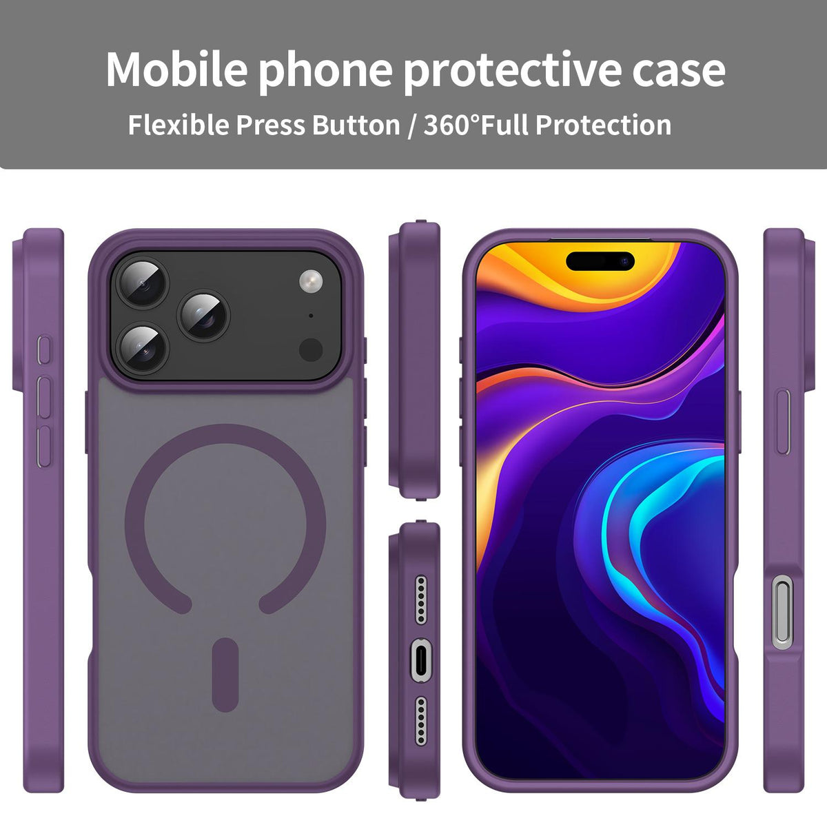 Compatible with iPhone 18 Pro Max Fanying Series PC Dual-Layer TPU Translucent Frosted MagSafe Phone Case - Crystal Purple