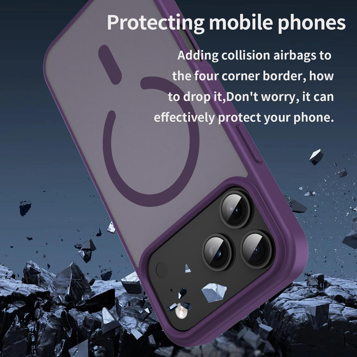 Compatible with iPhone 18 Pro Max Fanying Series PC Dual-Layer TPU Translucent Frosted MagSafe Phone Case - Crystal Purple