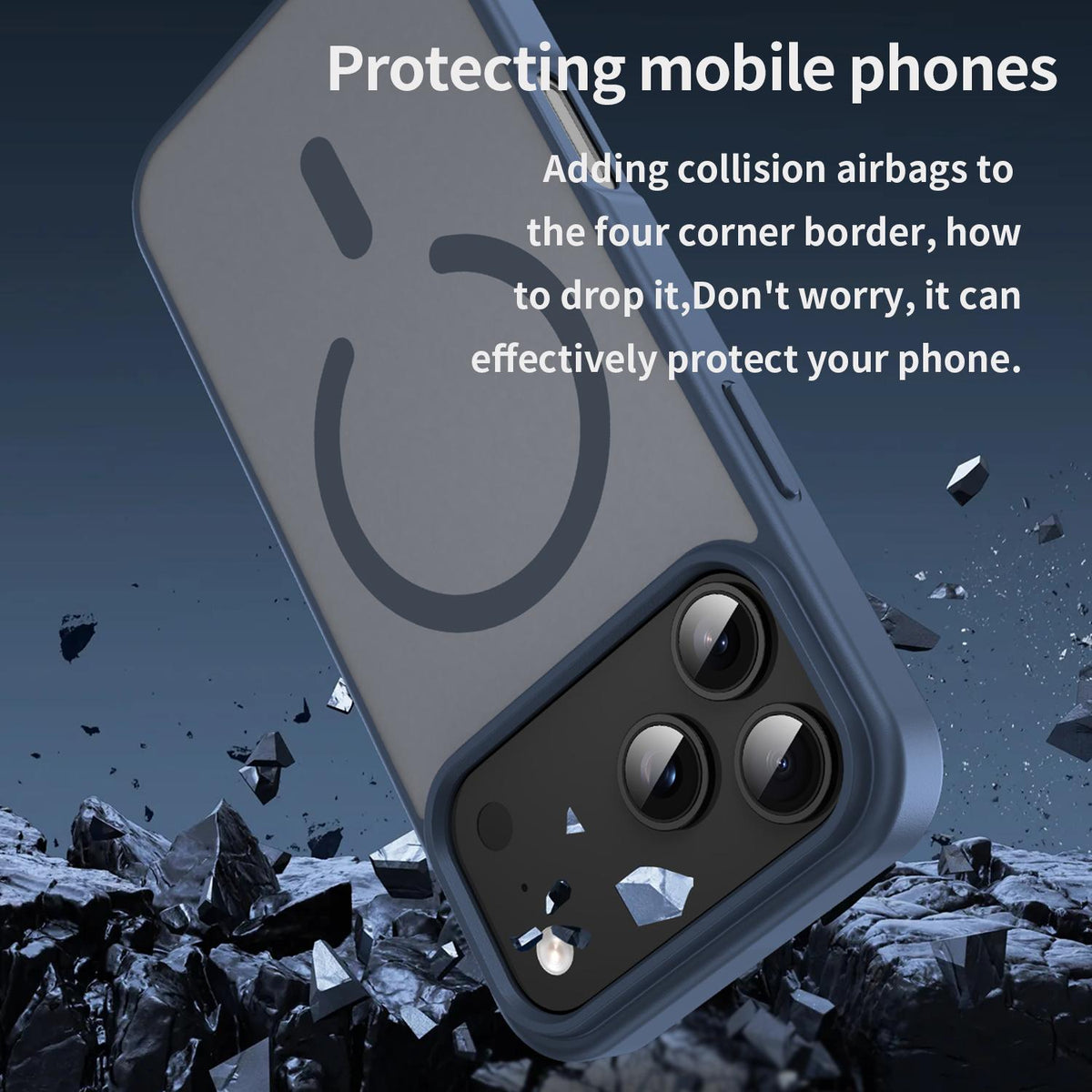 Compatible with iPhone 18 Pro Max Fanying Series PC Dual-Layer TPU Translucent Frosted MagSafe Phone Case - Cyan Blue