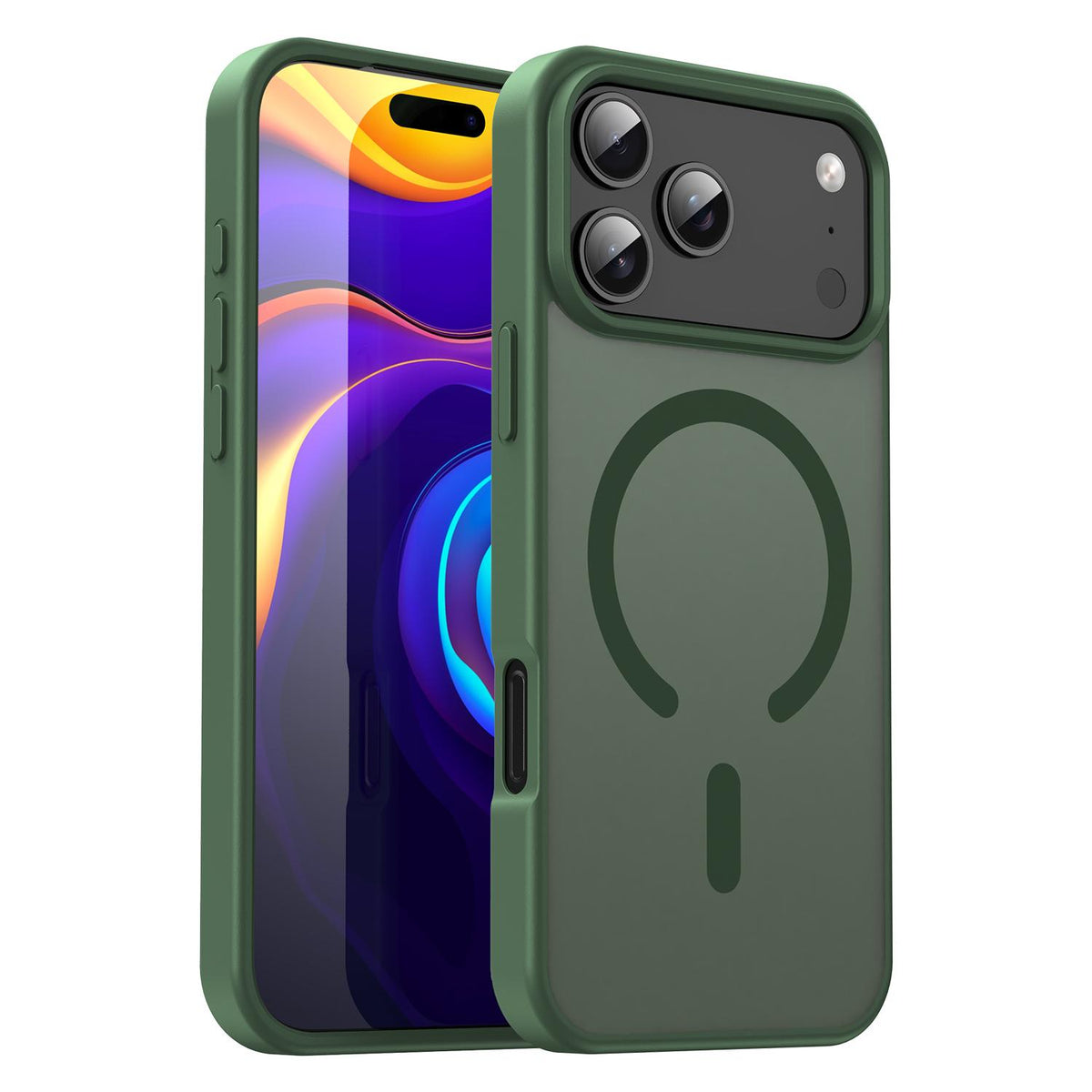 Compatible with iPhone 18 Pro Max Fanying Series PC Dual-Layer TPU Translucent Frosted MagSafe Phone Case - Olive Green