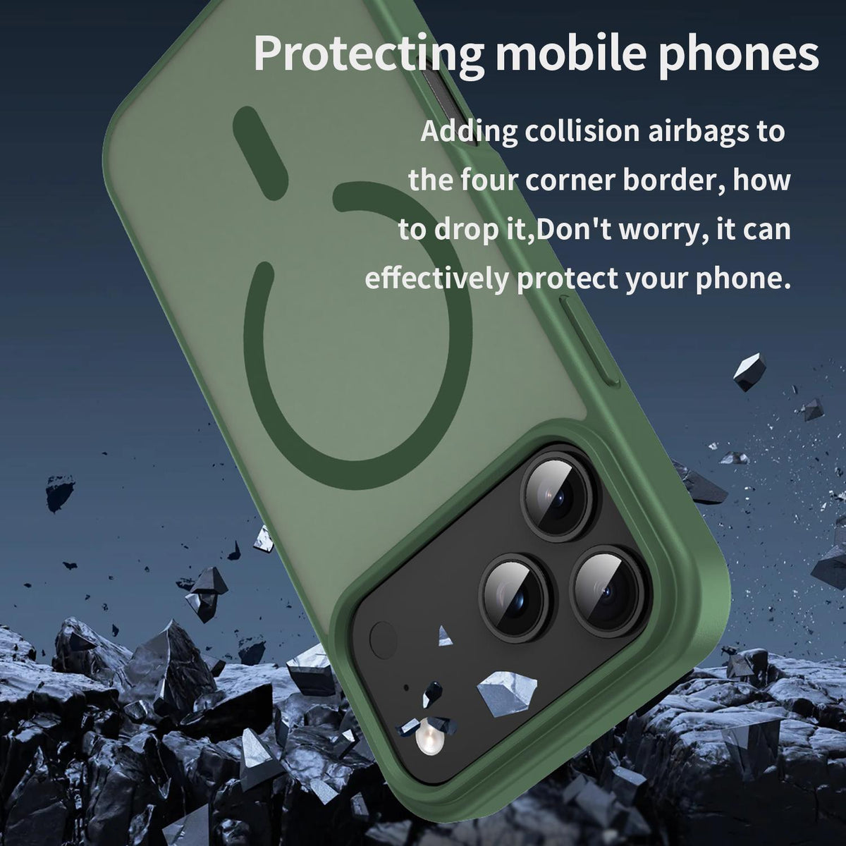 Compatible with iPhone 18 Pro Max Fanying Series PC Dual-Layer TPU Translucent Frosted MagSafe Phone Case - Olive Green