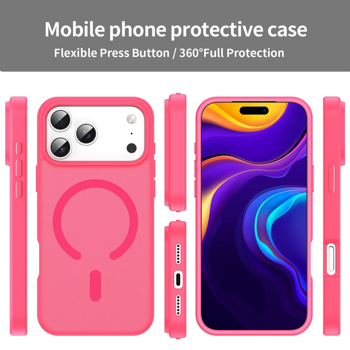 Compatible with iPhone 18 Pro Max Fanying Series PC Dual-Layer TPU Translucent Frosted MagSafe Phone Case - Rose Red