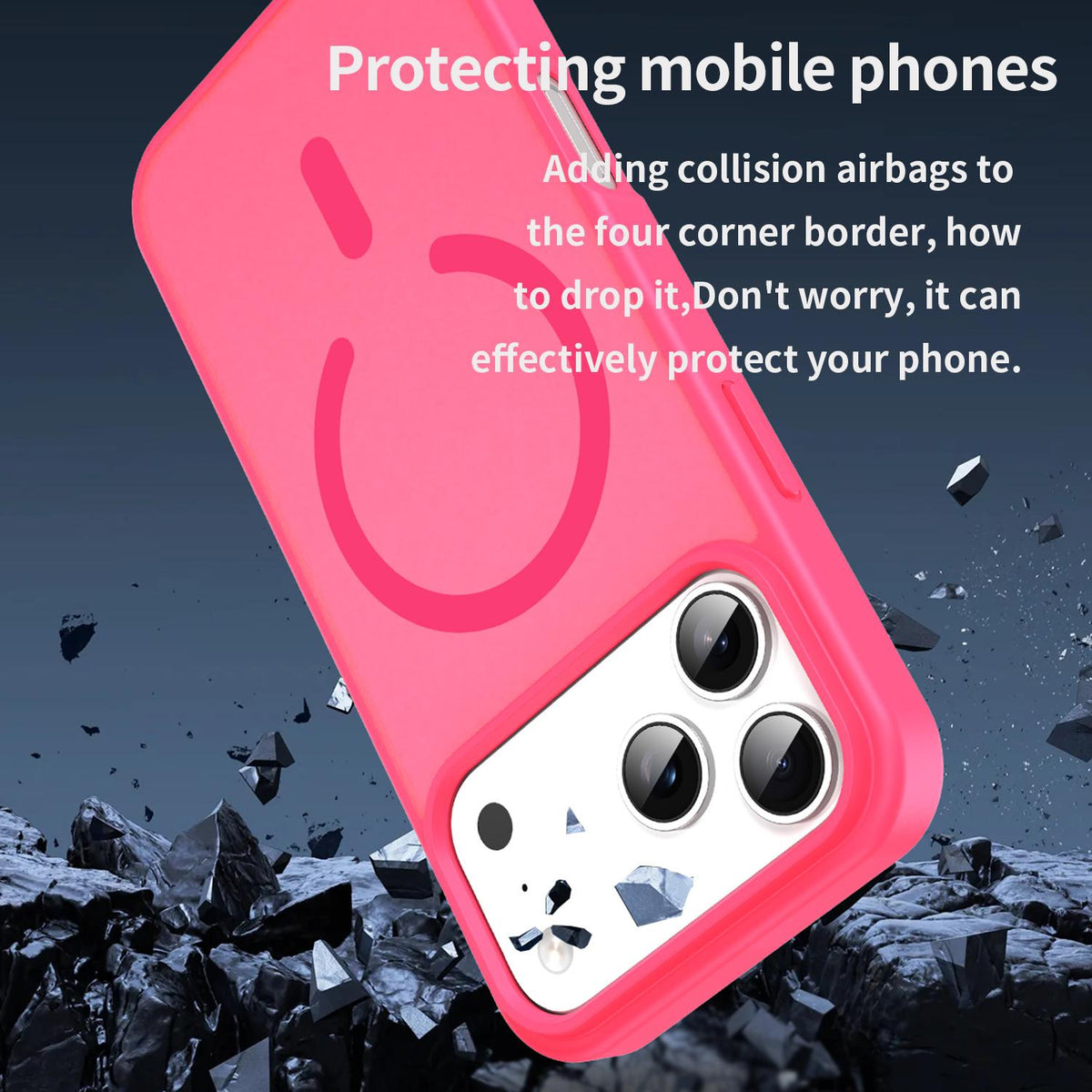 Compatible with iPhone 18 Pro Max Fanying Series PC Dual-Layer TPU Translucent Frosted MagSafe Phone Case - Rose Red