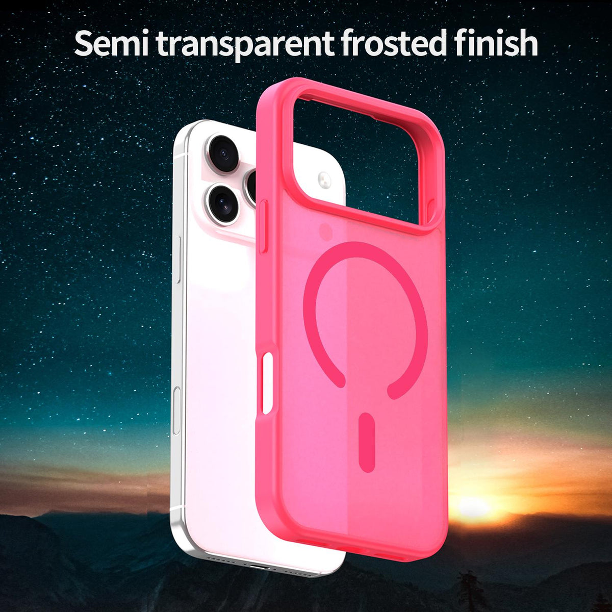 Compatible with iPhone 18 Pro Max Fanying Series PC Dual-Layer TPU Translucent Frosted MagSafe Phone Case - Rose Red
