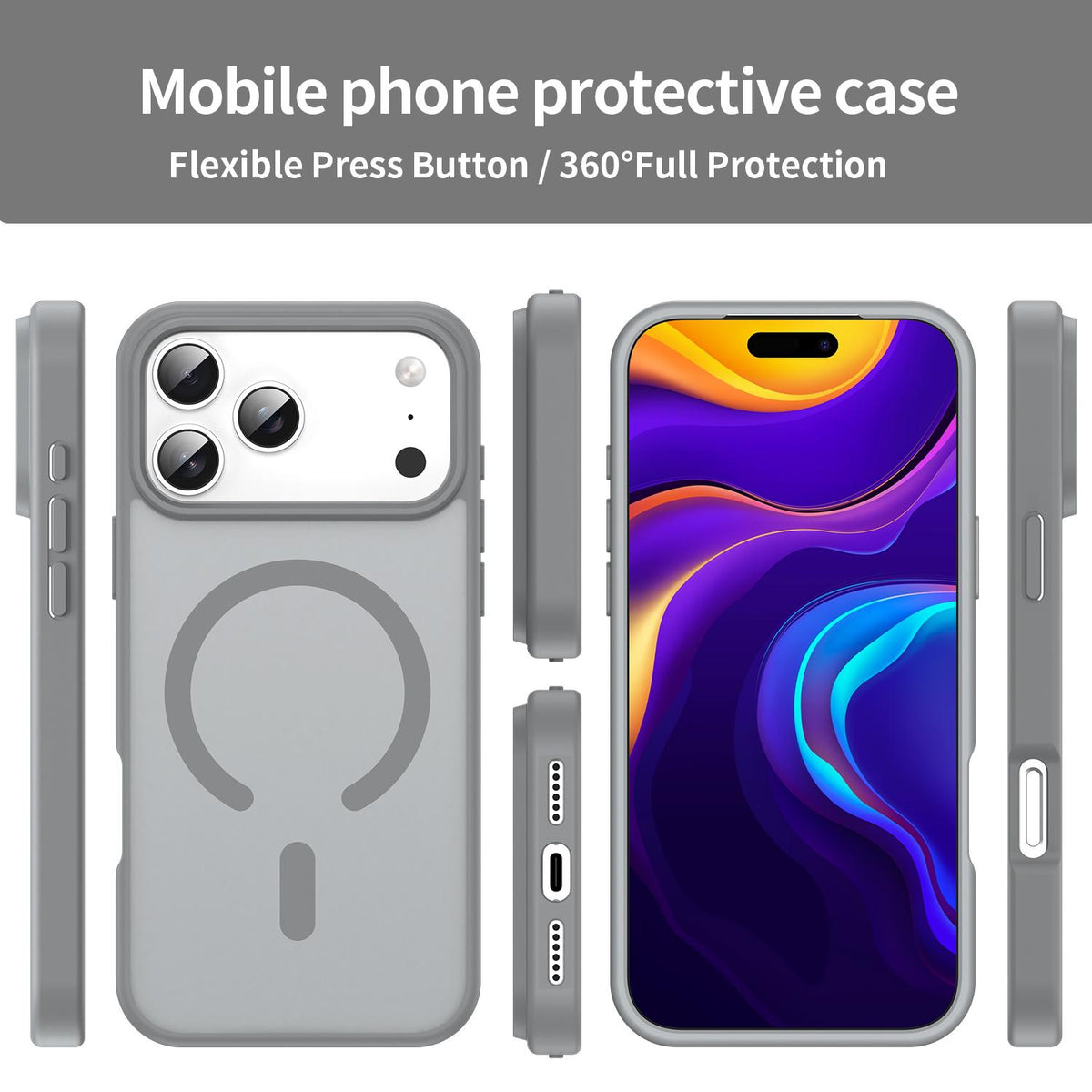 Compatible with iPhone 18 Pro Max Fanying Series PC Dual-Layer TPU Translucent Frosted MagSafe Phone Case - Silver Grey
