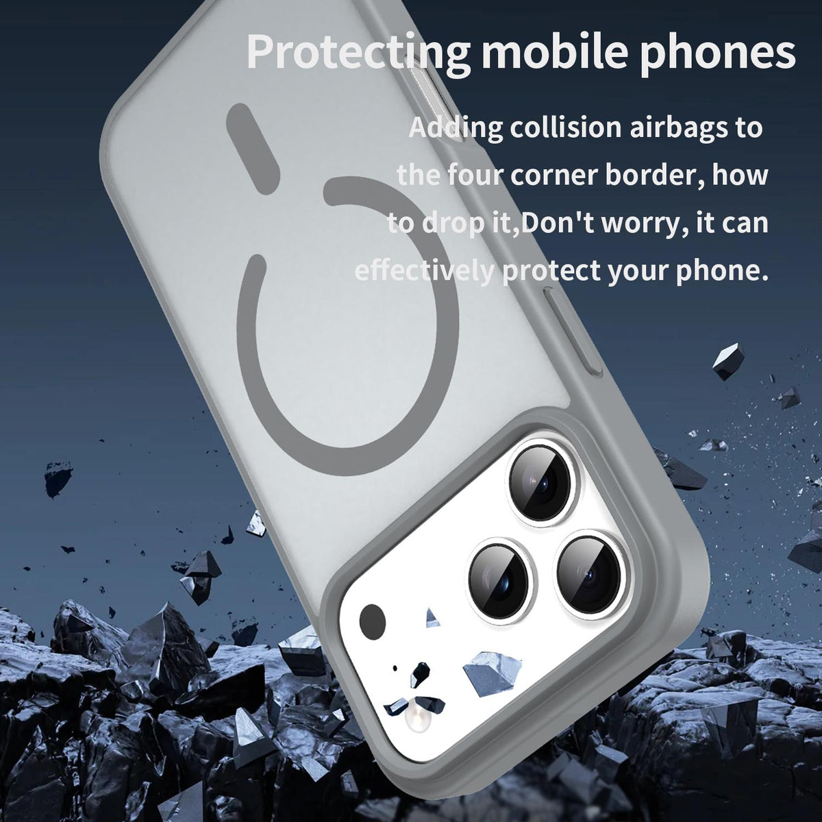 Compatible with iPhone 18 Pro Max Fanying Series PC Dual-Layer TPU Translucent Frosted MagSafe Phone Case - Silver Grey