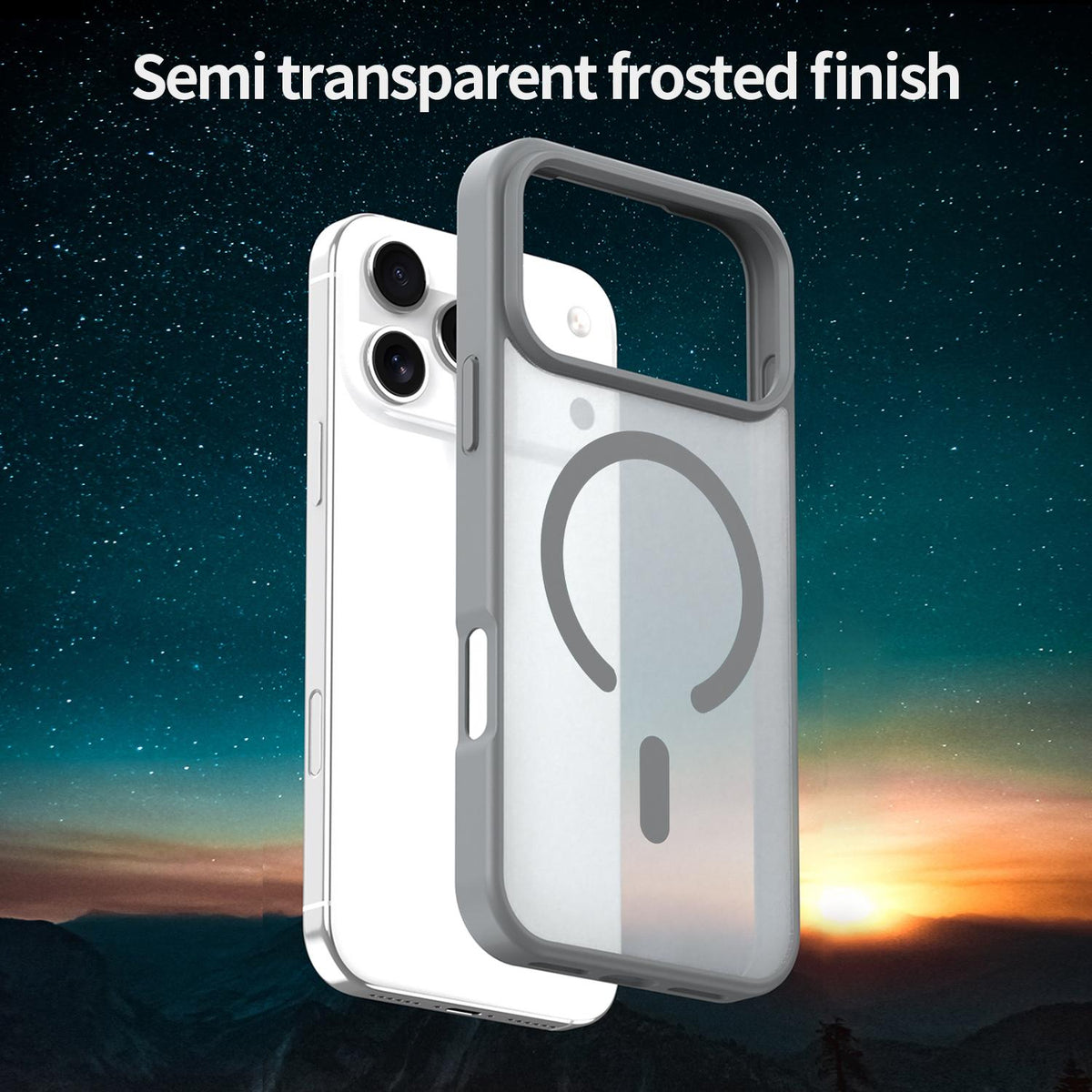 Compatible with iPhone 18 Pro Max Fanying Series PC Dual-Layer TPU Translucent Frosted MagSafe Phone Case - Silver Grey