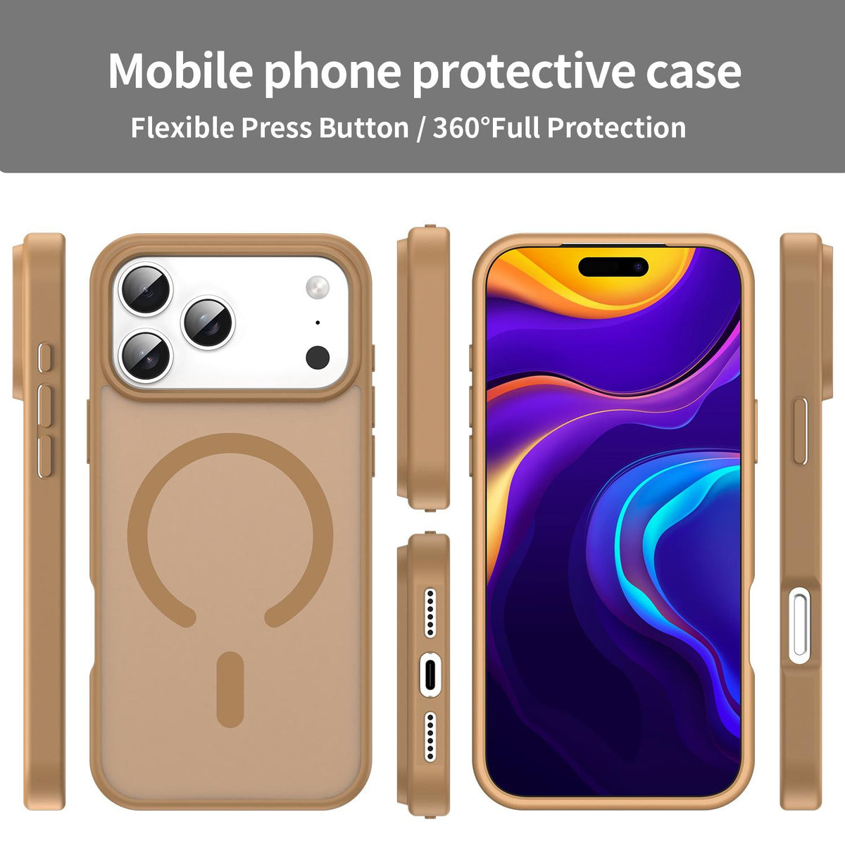 Compatible with iPhone 18 Pro Max Fanying Series PC Dual-Layer TPU Translucent Frosted MagSafe Phone Case - Desert Gold