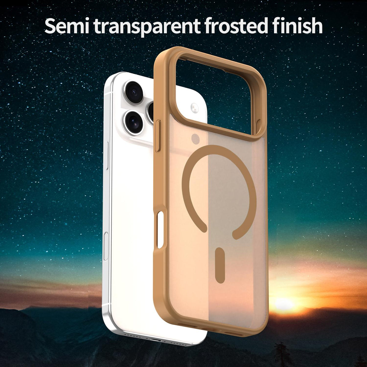Compatible with iPhone 18 Pro Max Fanying Series PC Dual-Layer TPU Translucent Frosted MagSafe Phone Case - Desert Gold