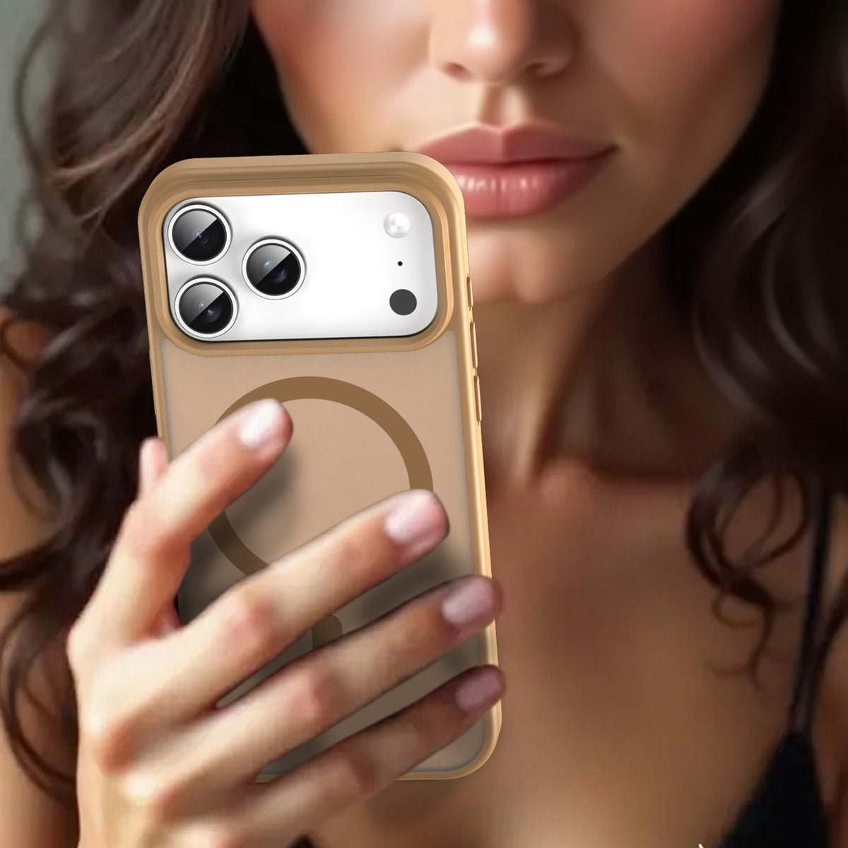 Compatible with iPhone 18 Pro Max Fanying Series PC Dual-Layer TPU Translucent Frosted MagSafe Phone Case - Desert Gold