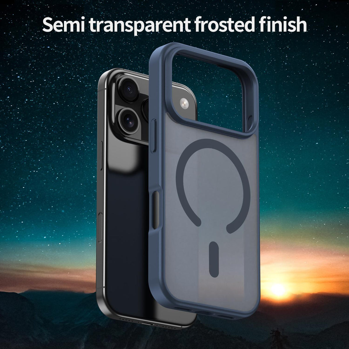 Compatible with iPhone 18 Pro Fanying Series PC Dual-Layer TPU Translucent Frosted MagSafe Phone Case - Cyan Blue