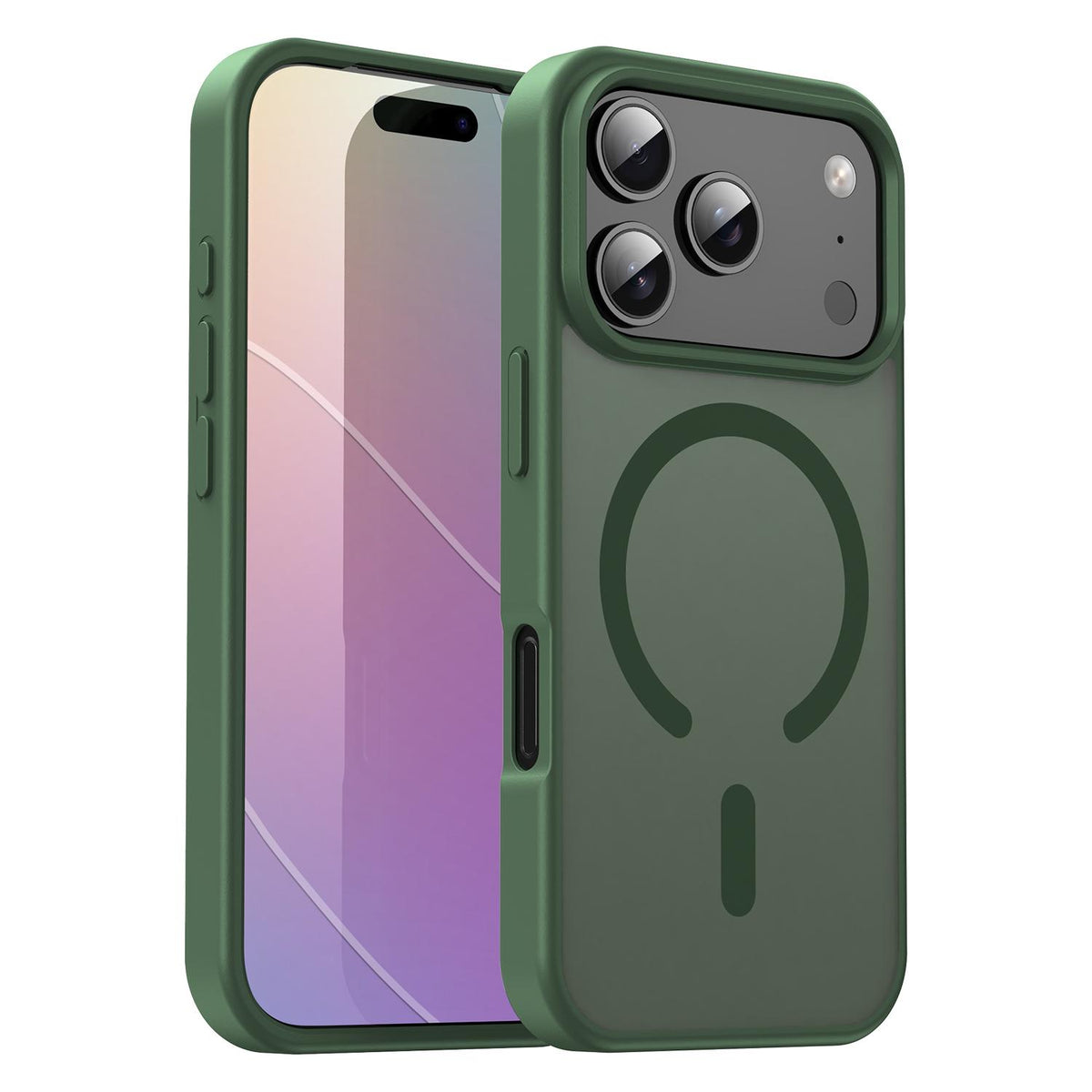 Compatible with iPhone 18 Pro Fanying Series PC Dual-Layer TPU Translucent Frosted MagSafe Phone Case - Olive Green