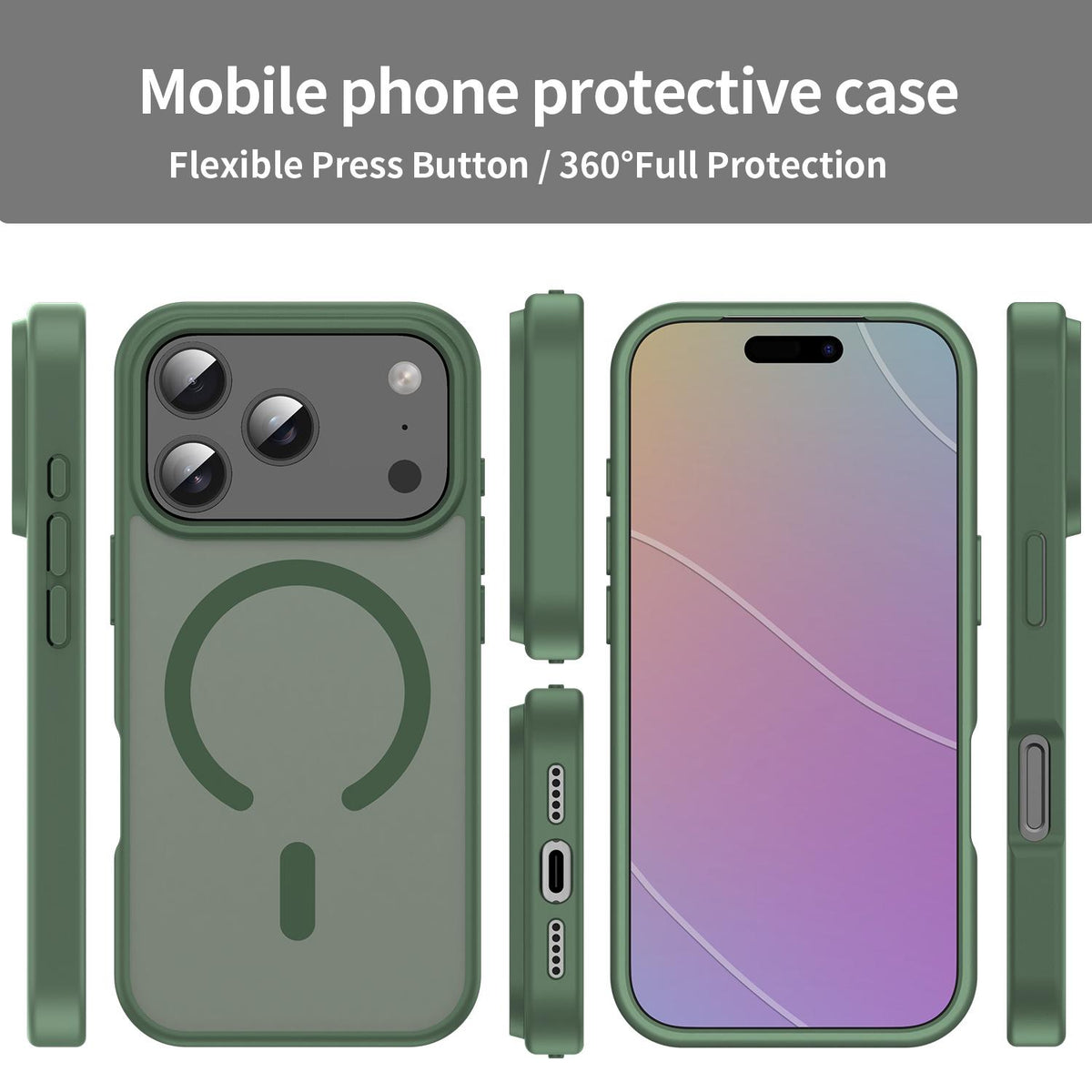 Compatible with iPhone 18 Pro Fanying Series PC Dual-Layer TPU Translucent Frosted MagSafe Phone Case - Olive Green