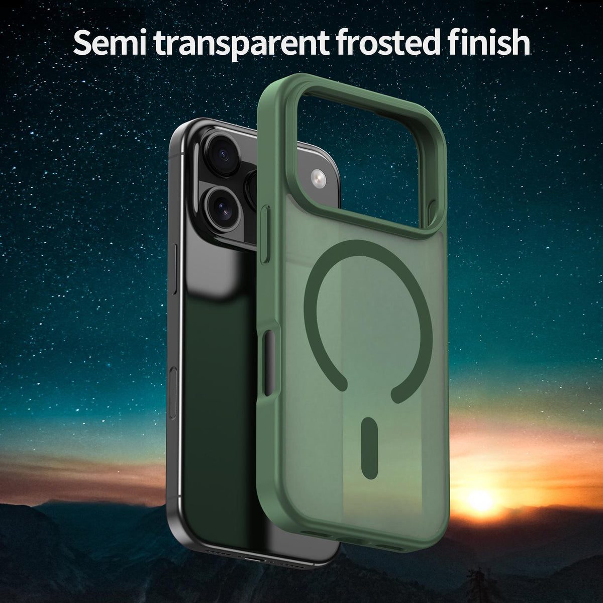 Compatible with iPhone 18 Pro Fanying Series PC Dual-Layer TPU Translucent Frosted MagSafe Phone Case - Olive Green