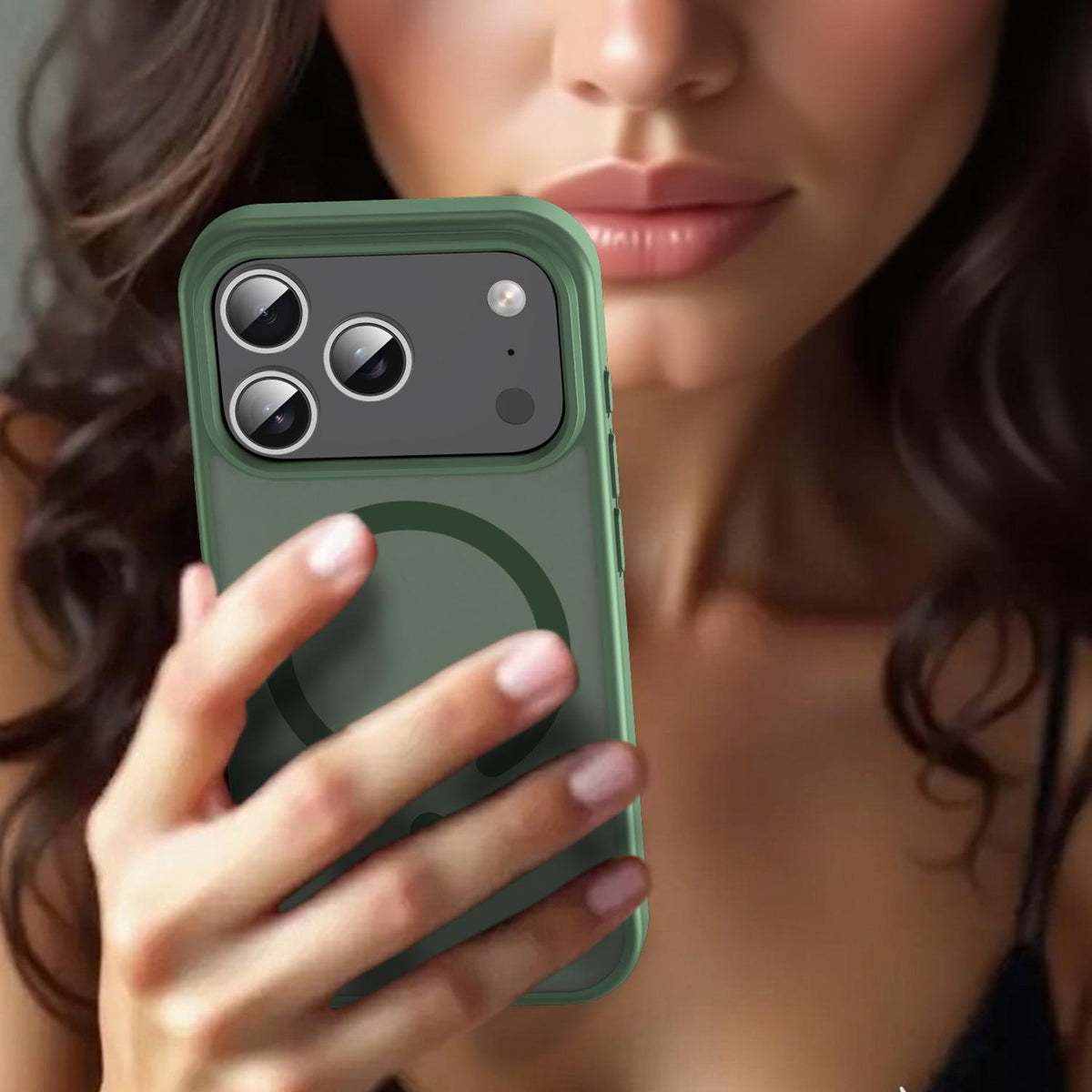 Compatible with iPhone 18 Pro Fanying Series PC Dual-Layer TPU Translucent Frosted MagSafe Phone Case - Olive Green