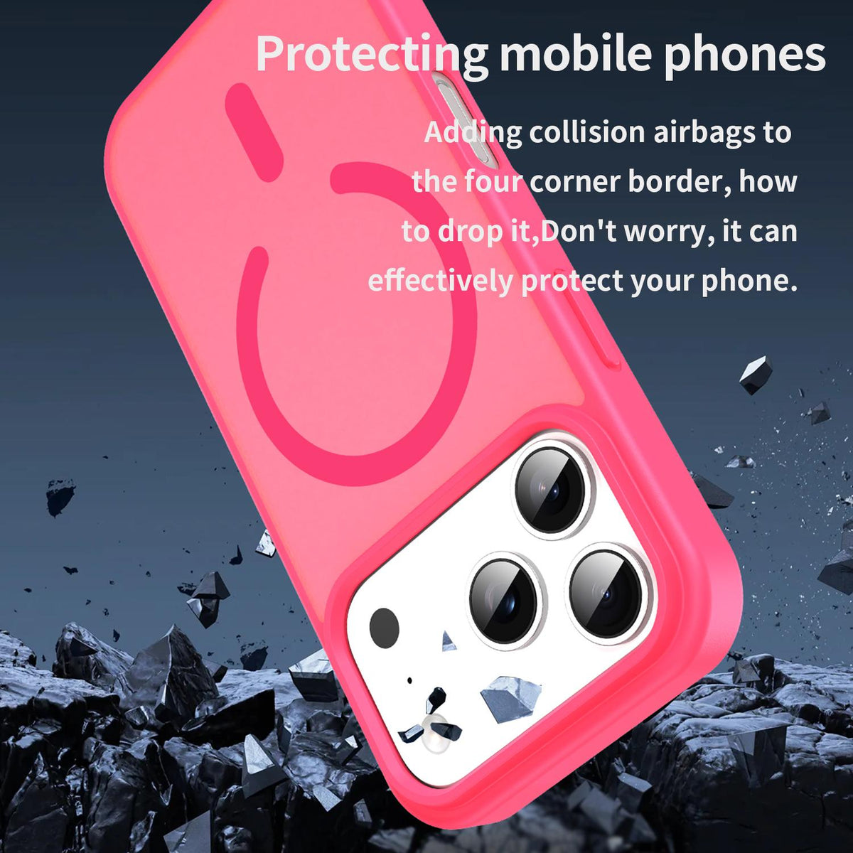 Compatible with iPhone 18 Pro Fanying Series PC Dual-Layer TPU Translucent Frosted MagSafe Phone Case - Rose Red