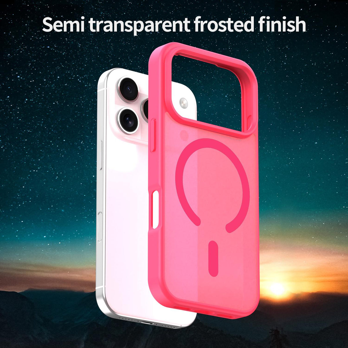 Compatible with iPhone 18 Pro Fanying Series PC Dual-Layer TPU Translucent Frosted MagSafe Phone Case - Rose Red
