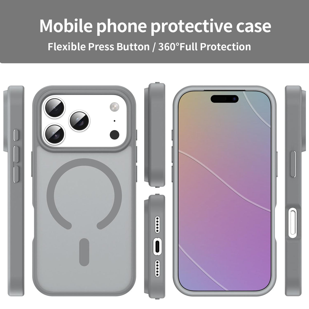 Compatible with iPhone 18 Pro Fanying Series PC Dual-Layer TPU Translucent Frosted MagSafe Phone Case - Silver Grey