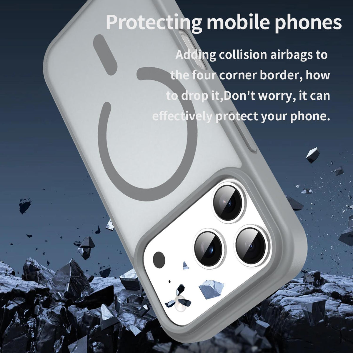 Compatible with iPhone 18 Pro Fanying Series PC Dual-Layer TPU Translucent Frosted MagSafe Phone Case - Silver Grey