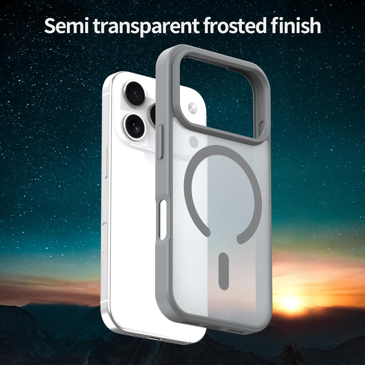Compatible with iPhone 18 Pro Fanying Series PC Dual-Layer TPU Translucent Frosted MagSafe Phone Case - Silver Grey