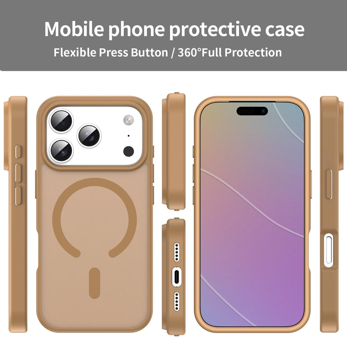 Compatible with iPhone 18 Pro Fanying Series PC Dual-Layer TPU Translucent Frosted MagSafe Phone Case - Desert Gold
