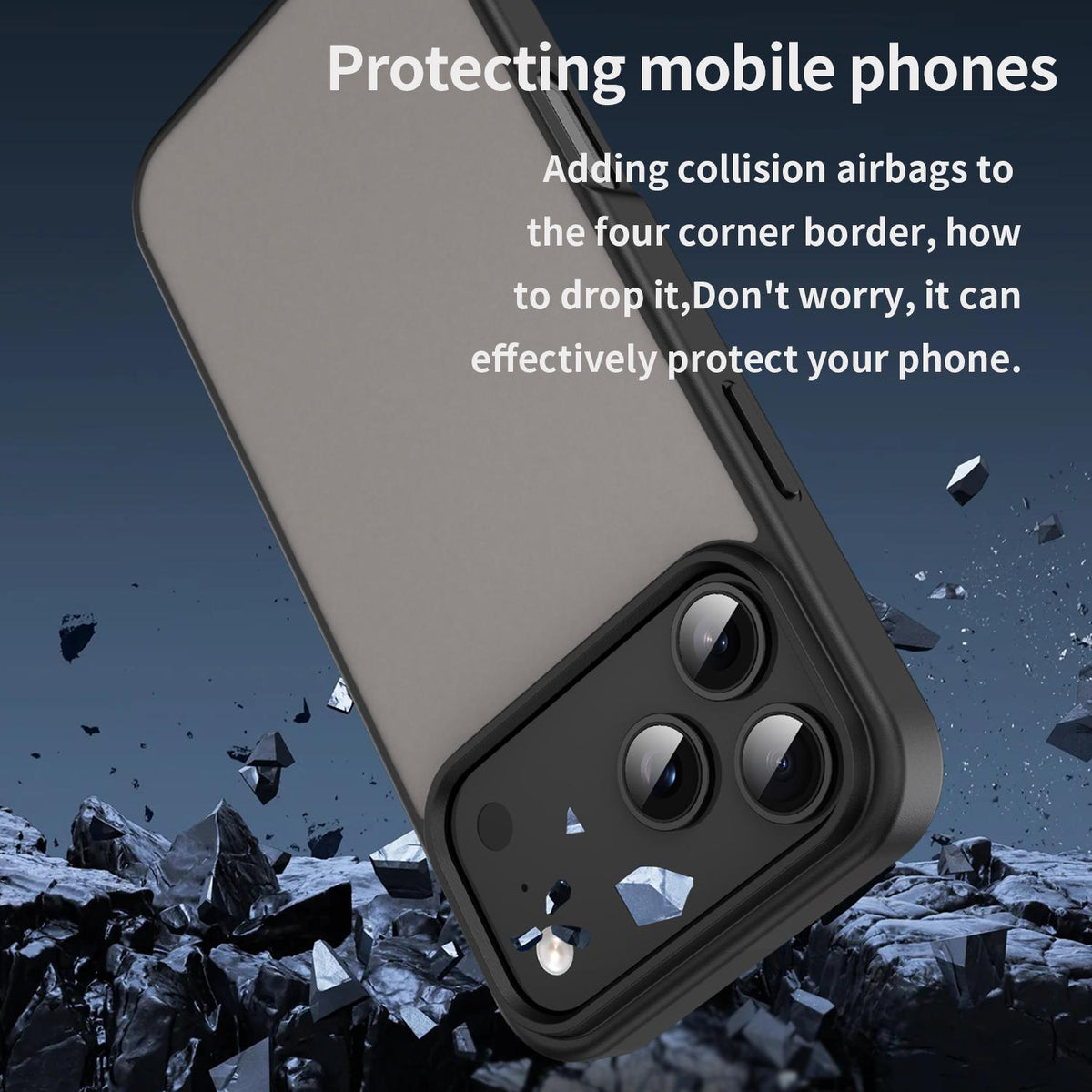 Compatible with iPhone 18 Pro Max Fanying Series PC Dual-Layer TPU Translucent Frosted Phone Case - Translucent Black