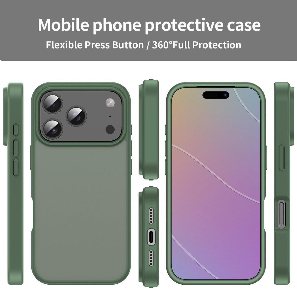 Compatible with iPhone 18 Pro Fanying Series PC Dual-Layer TPU Translucent Frosted Phone Case - Olive Green