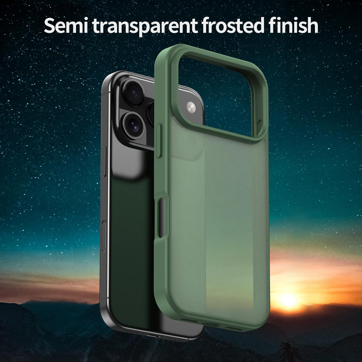 Compatible with iPhone 18 Pro Fanying Series PC Dual-Layer TPU Translucent Frosted Phone Case - Olive Green