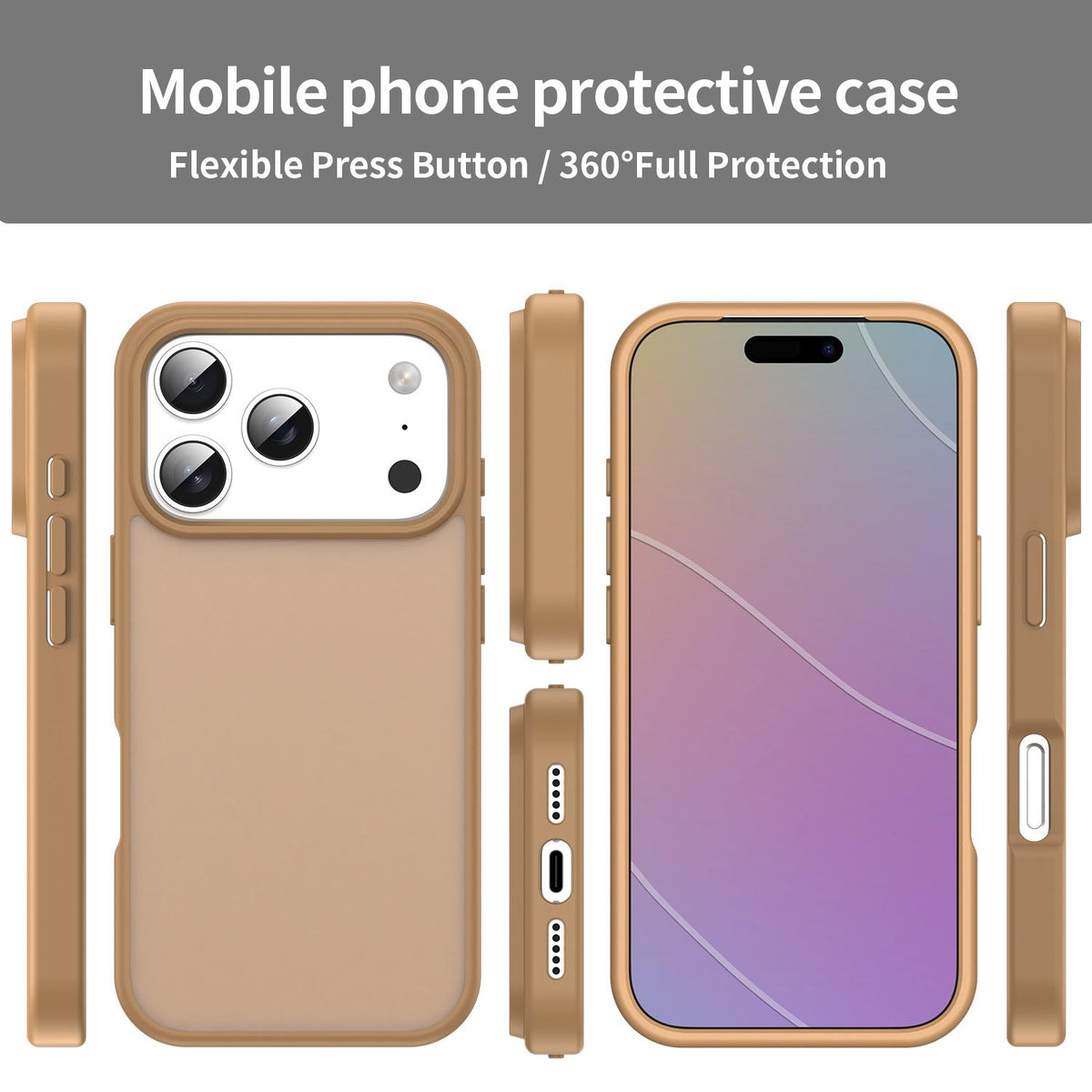 Compatible with iPhone 18 Pro Fanying Series PC Dual-Layer TPU Translucent Frosted Phone Case - Desert Gold