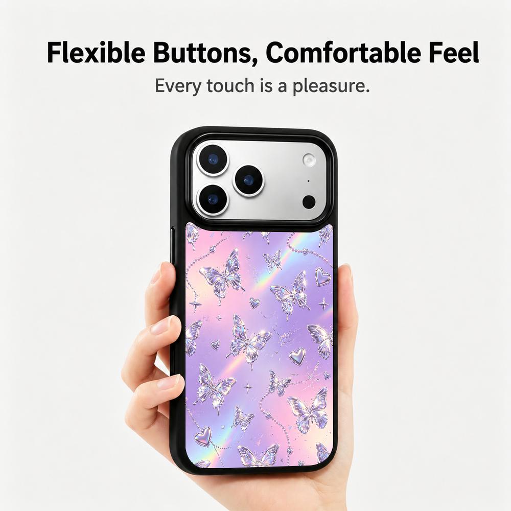 Compatible with iPhone 18 Pro Max & 17 Pro Max Colorful Painting PC Silicone Magnetic Phone Case - Millennium Pink Purple Star Butterfly