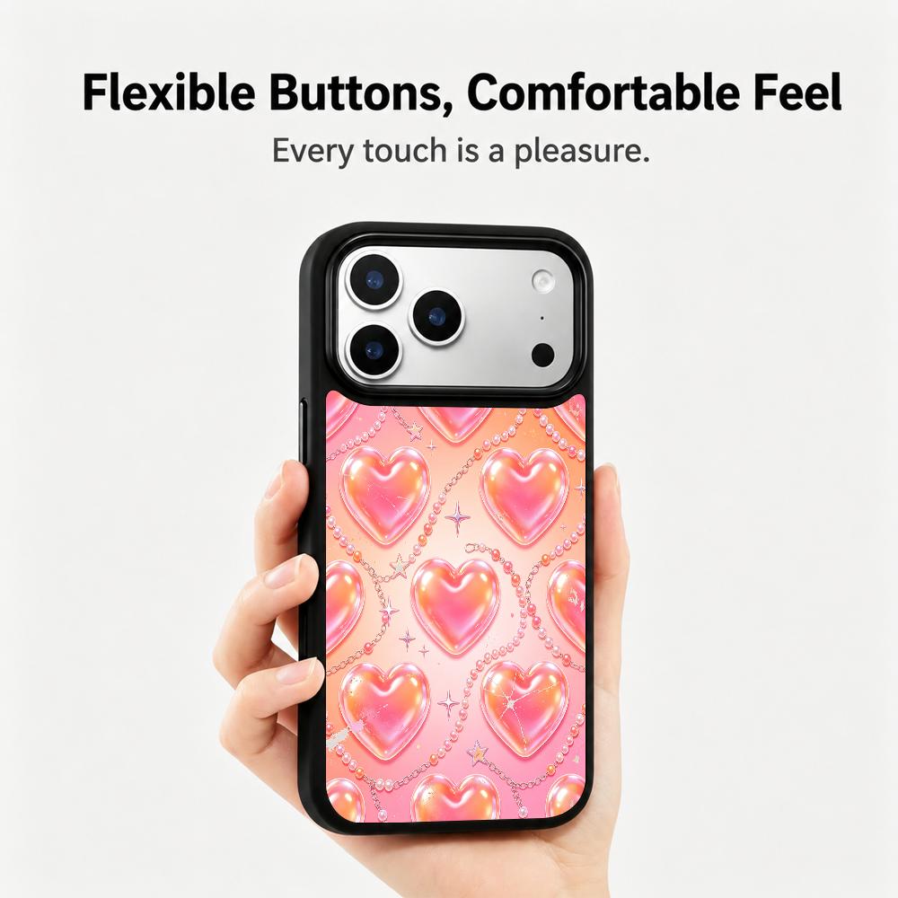 Compatible with iPhone 18 Pro Max & 17 Pro Max Colorful Painting PC Silicone Magnetic Phone Case - Peach Bubble Heart