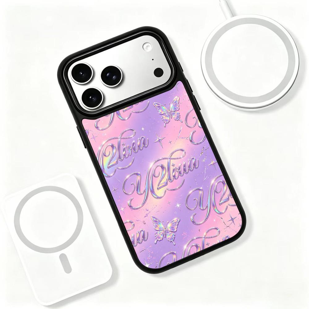 Compatible with iPhone 18 Pro Max & 17 Pro Max Colorful Painting PC Silicone Magnetic Phone Case - Taro Purple Flower Millennium Butterfly