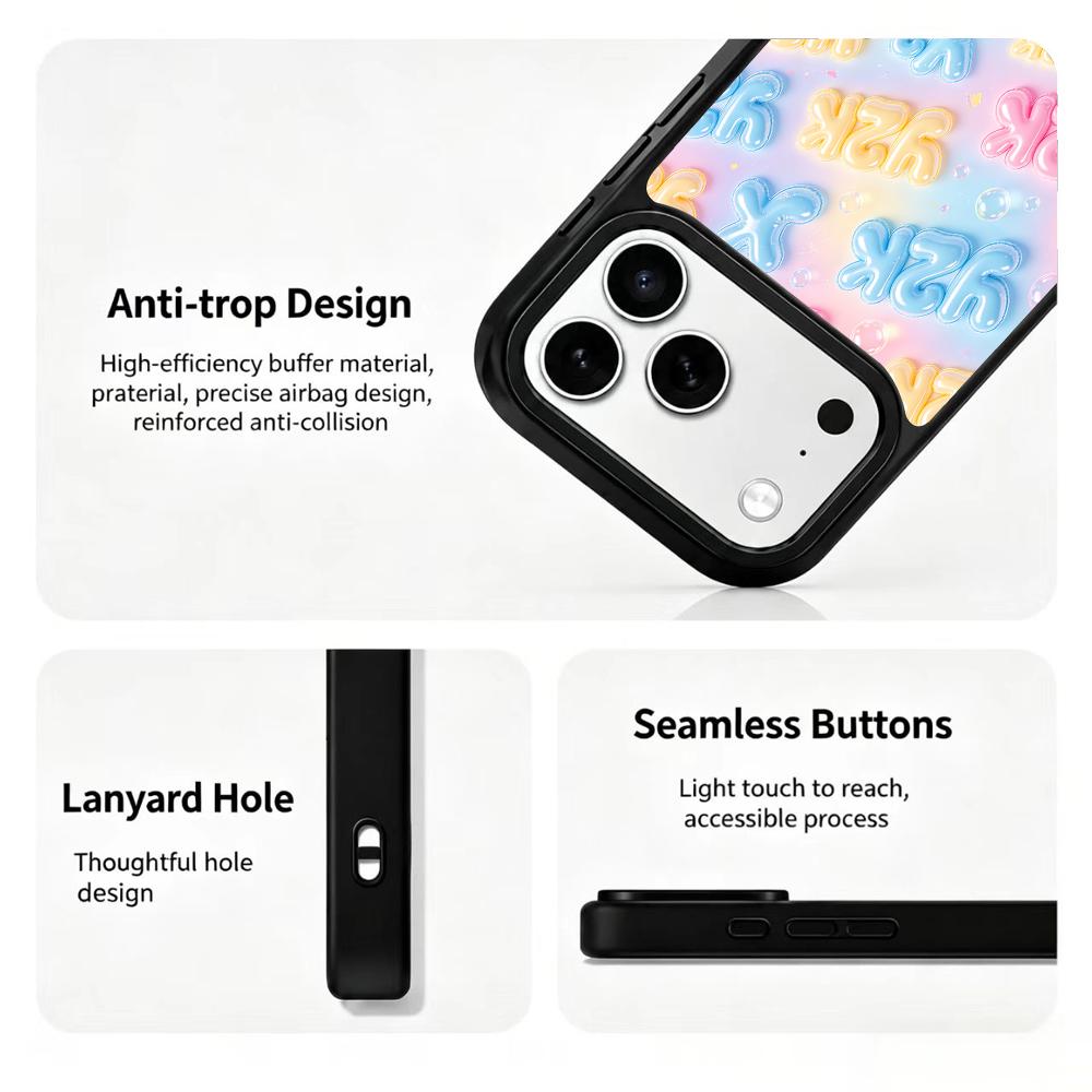Compatible with iPhone 18 Pro Max & 17 Pro Max Colorful Painting PC Silicone Magnetic Phone Case - Sweet Soft Macaron Bubble Lettering