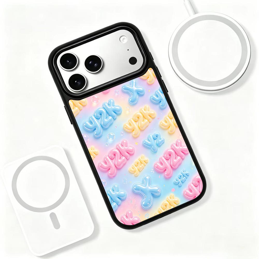 Compatible with iPhone 18 Pro Max & 17 Pro Max Colorful Painting PC Silicone Magnetic Phone Case - Sweet Soft Macaron Bubble Lettering