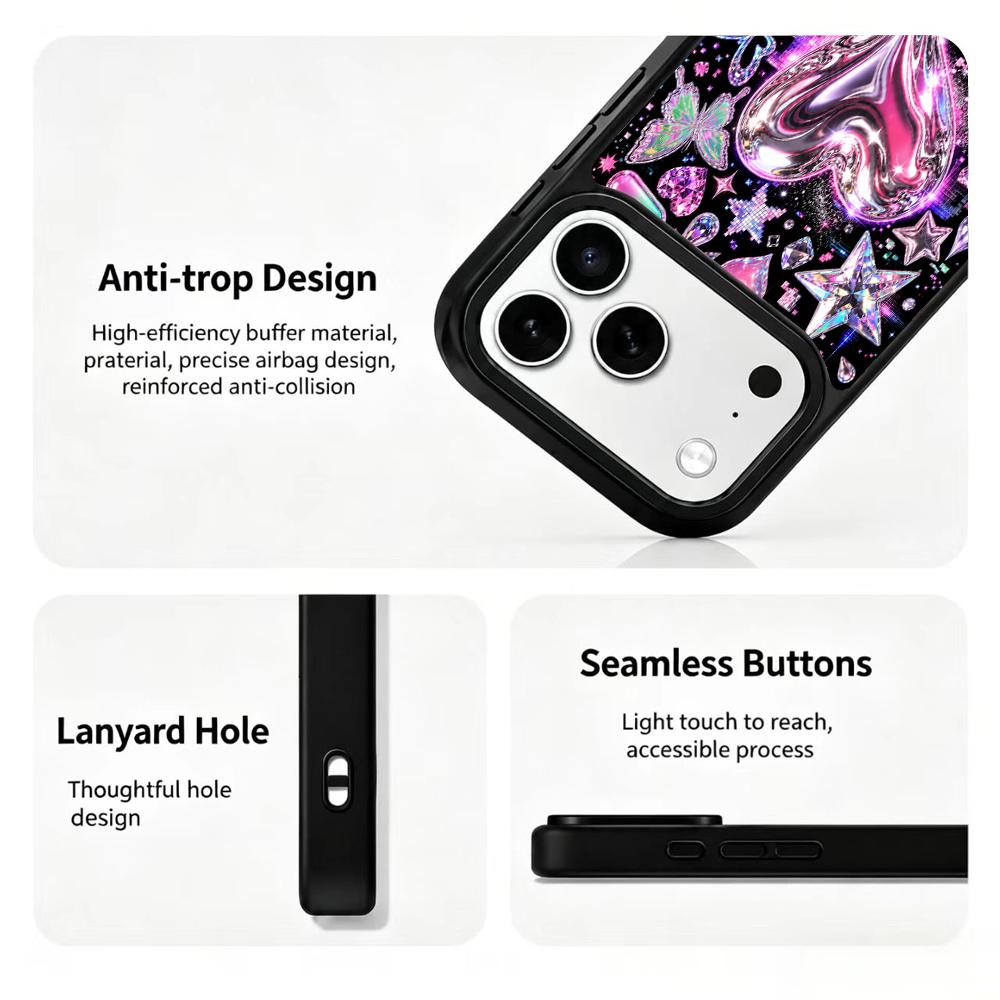 Compatible with iPhone 18 Pro Max & 17 Pro Max Colorful Painting PC Silicone Magnetic Phone Case - Chrome Heart Fragments