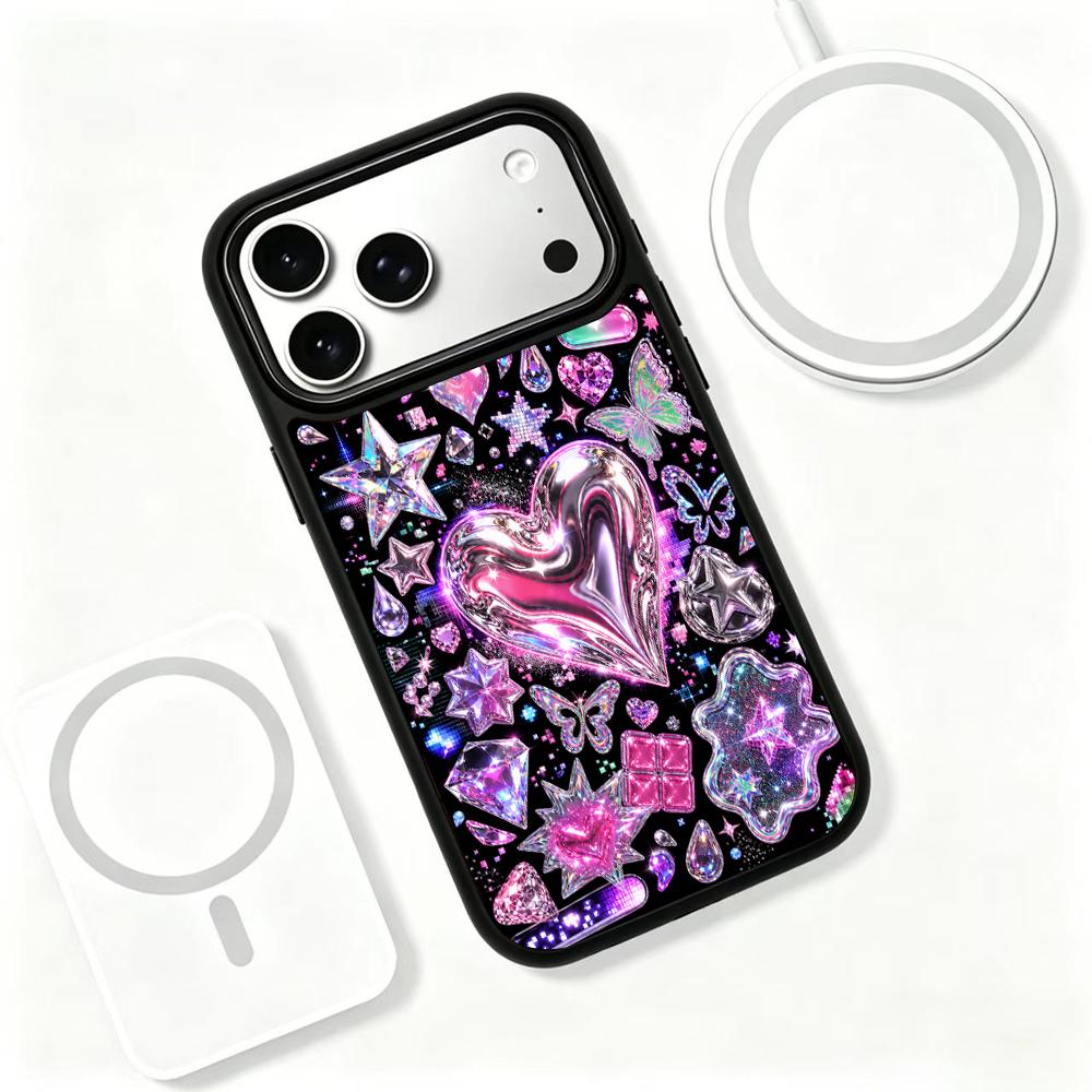 Compatible with iPhone 18 Pro Max & 17 Pro Max Colorful Painting PC Silicone Magnetic Phone Case - Chrome Heart Fragments