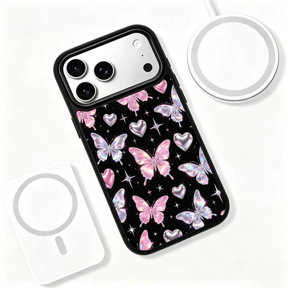 Compatible with iPhone 18 Pro Max & 17 Pro Max Colorful Painting PC Silicone Magnetic Phone Case - Dark Night Butterfly Dream