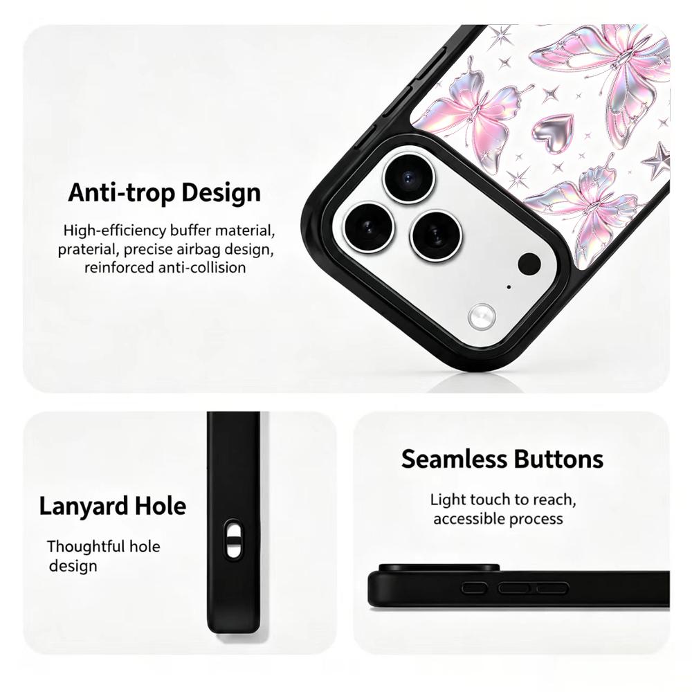 Compatible with iPhone 18 Pro Max & 17 Pro Max Colorful Painting PC Silicone Magnetic Phone Case - Fog Rainbow Butterfly