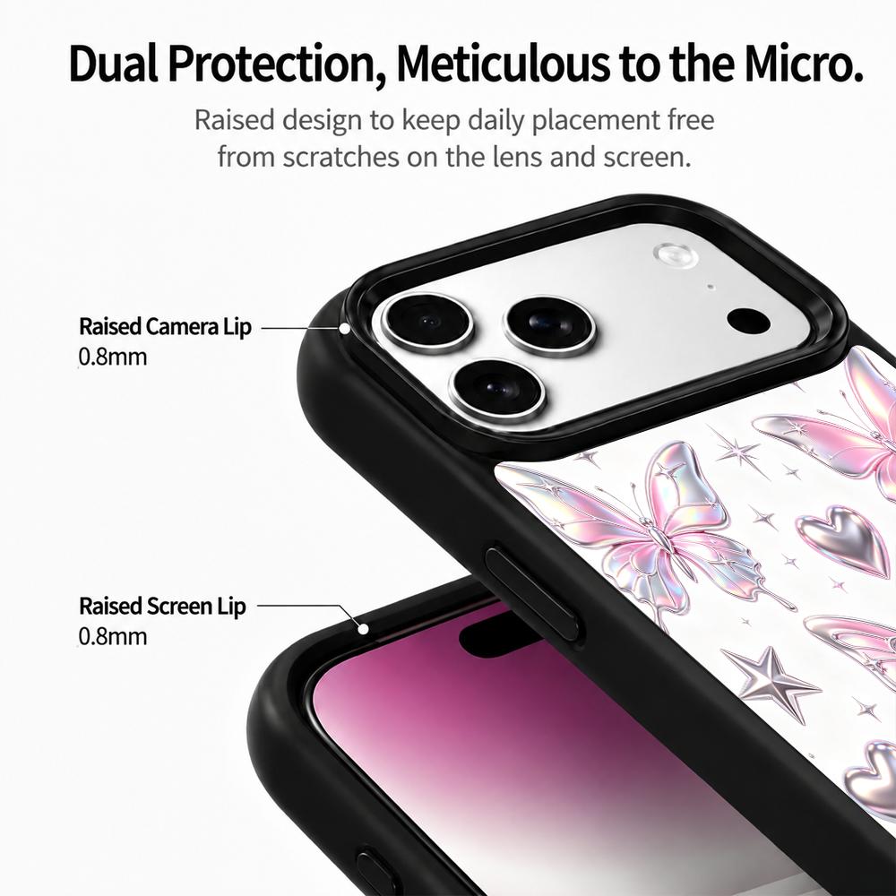 Compatible with iPhone 18 Pro Max & 17 Pro Max Colorful Painting PC Silicone Magnetic Phone Case - Fog Rainbow Butterfly