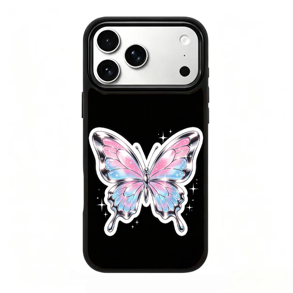 Compatible with iPhone 18 Pro Max & 17 Pro Max Colorful Painting PC Silicone Magnetic Phone Case - Gradient Chrome Butterfly