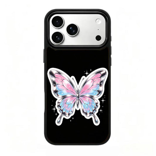 Compatible with iPhone 18 Pro Max & 17 Pro Max Colorful Painting PC Silicone Magnetic Phone Case - Gradient Chrome Butterfly