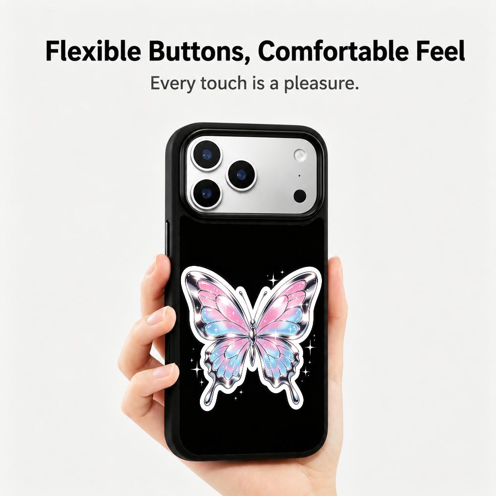 Compatible with iPhone 18 Pro Max & 17 Pro Max Colorful Painting PC Silicone Magnetic Phone Case - Gradient Chrome Butterfly