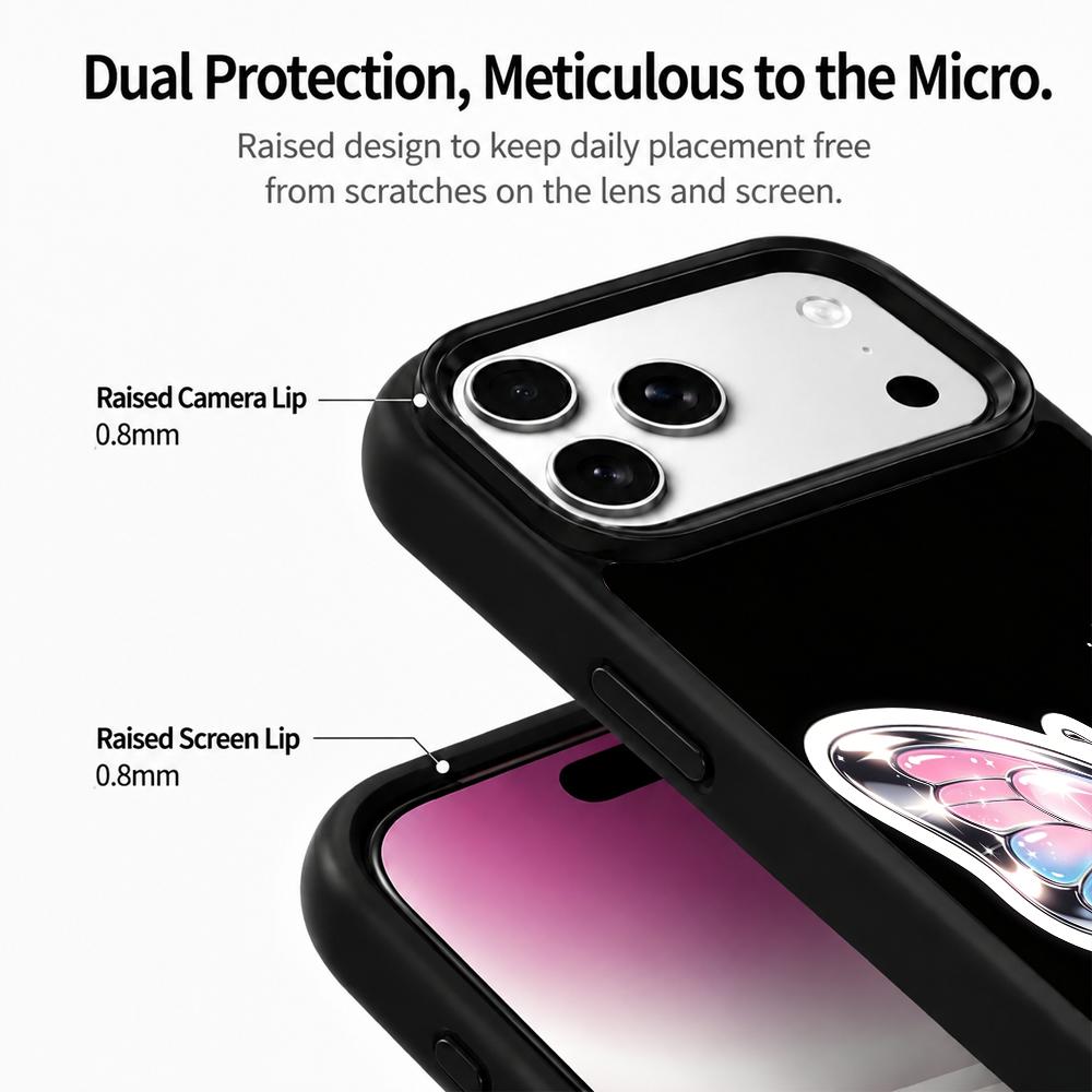 Compatible with iPhone 18 Pro Max & 17 Pro Max Colorful Painting PC Silicone Magnetic Phone Case - Gradient Chrome Butterfly