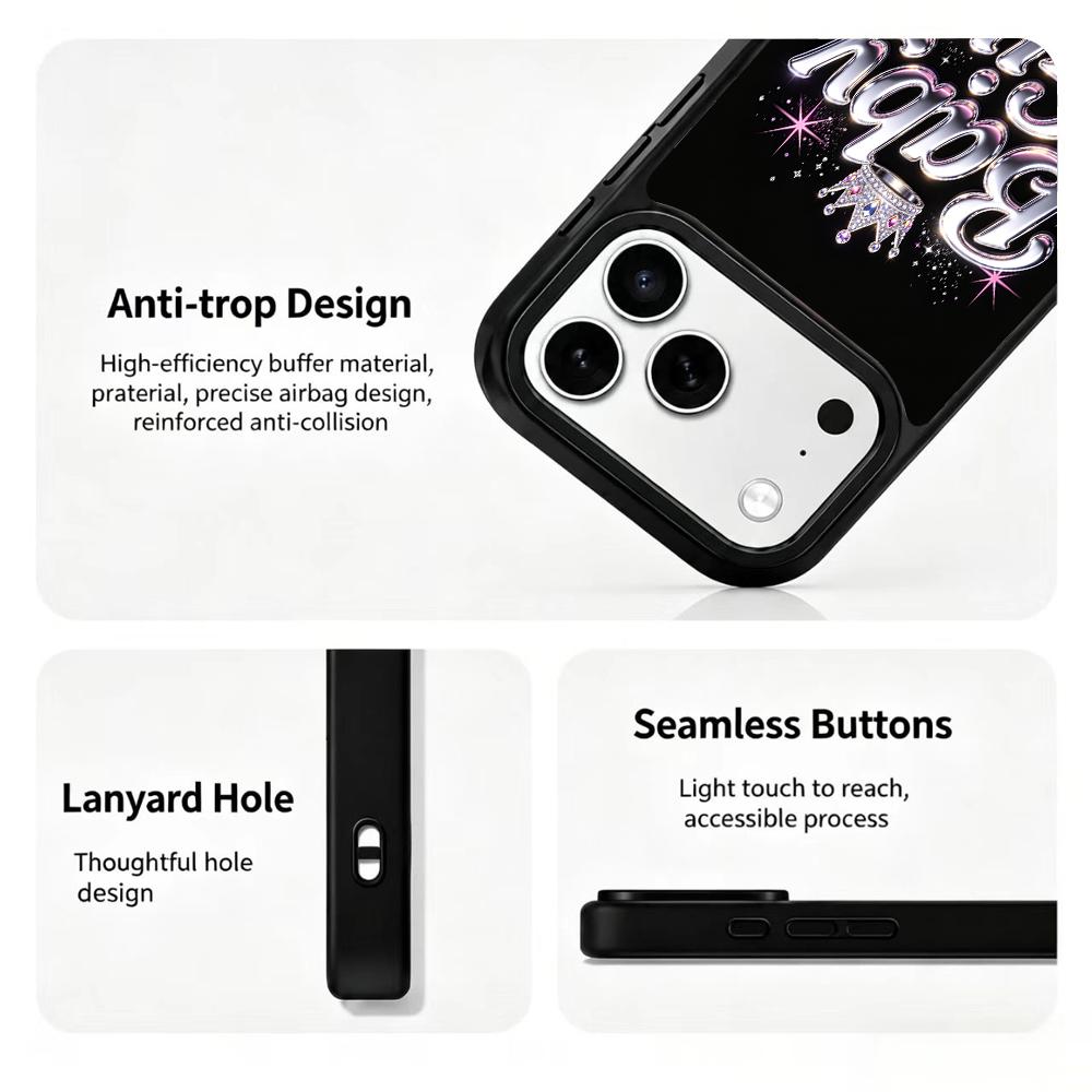 Compatible with iPhone 18 Pro Max & 17 Pro Max Colorful Painting PC Silicone Magnetic Phone Case - Baby Girl Metal Letters