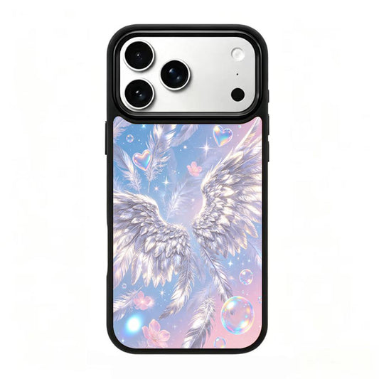 Compatible with iPhone 18 Pro Max & 17 Pro Max Colorful Painting PC Silicone Magnetic Phone Case - Silver Wing Cherry Blossom Bubbles