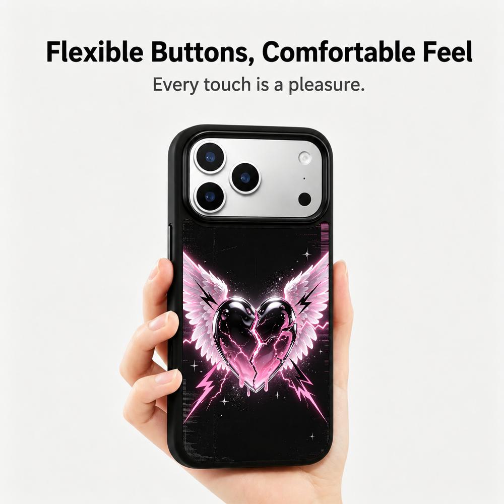 Compatible with iPhone 18 Pro Max & 17 Pro Max Colorful Painting PC Silicone Magnetic Phone Case - Wing Crack Heart