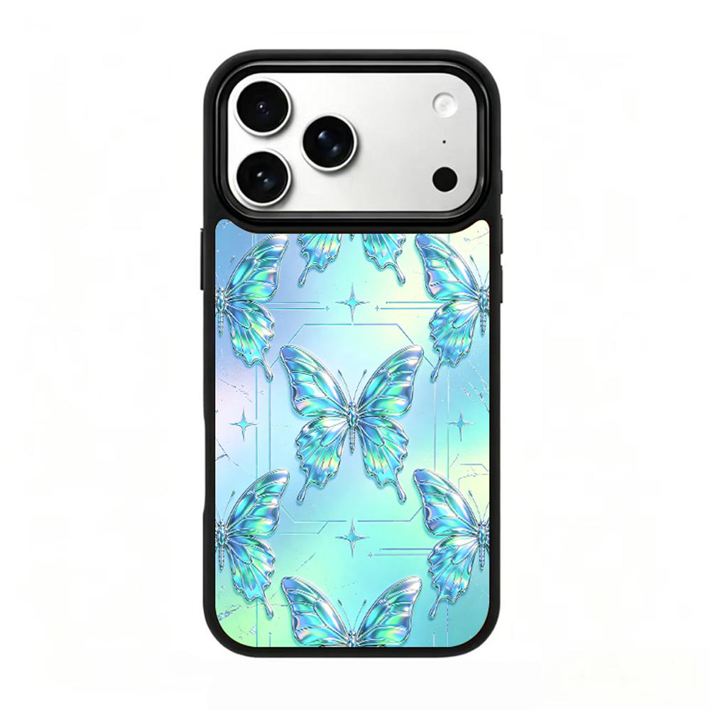Compatible with iPhone 18 Pro & 17 Pro Colorful Painting PC Silicone Magnetic Phone Case - Mint Aurora Butterfly