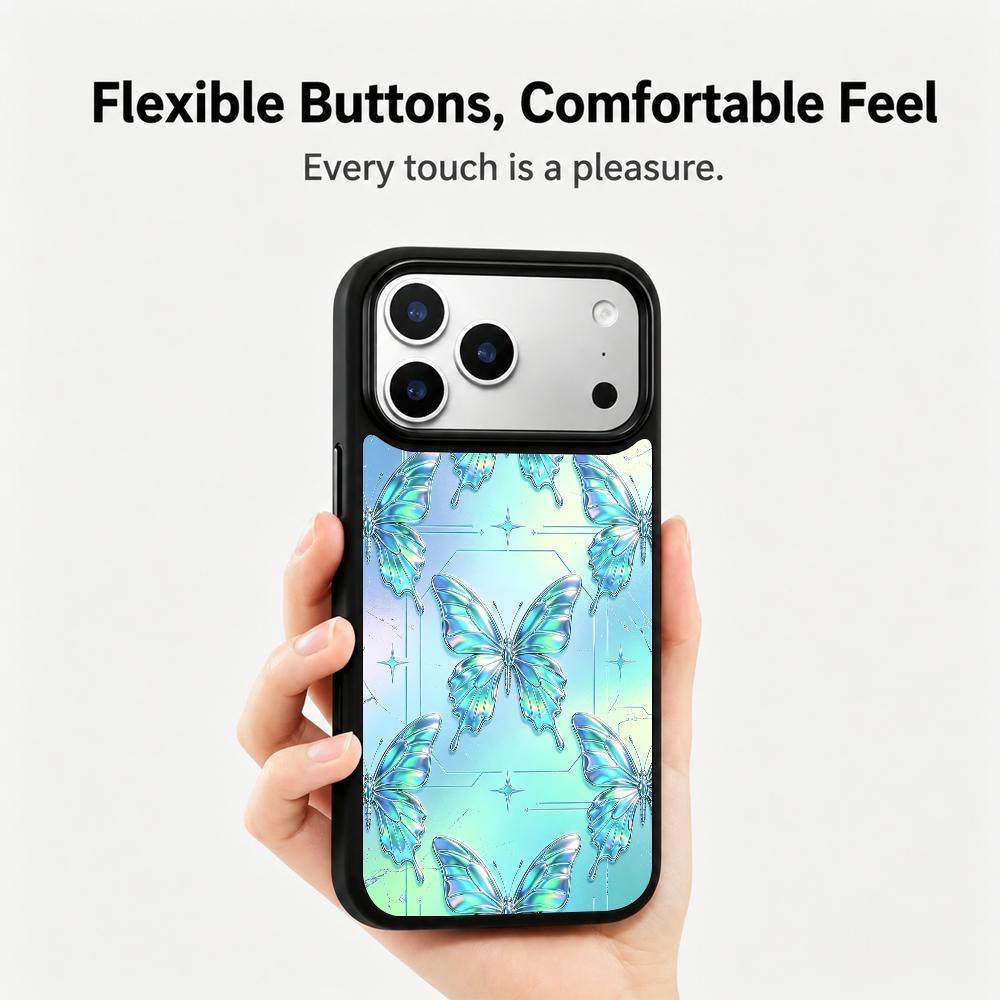 Compatible with iPhone 18 Pro & 17 Pro Colorful Painting PC Silicone Magnetic Phone Case - Mint Aurora Butterfly