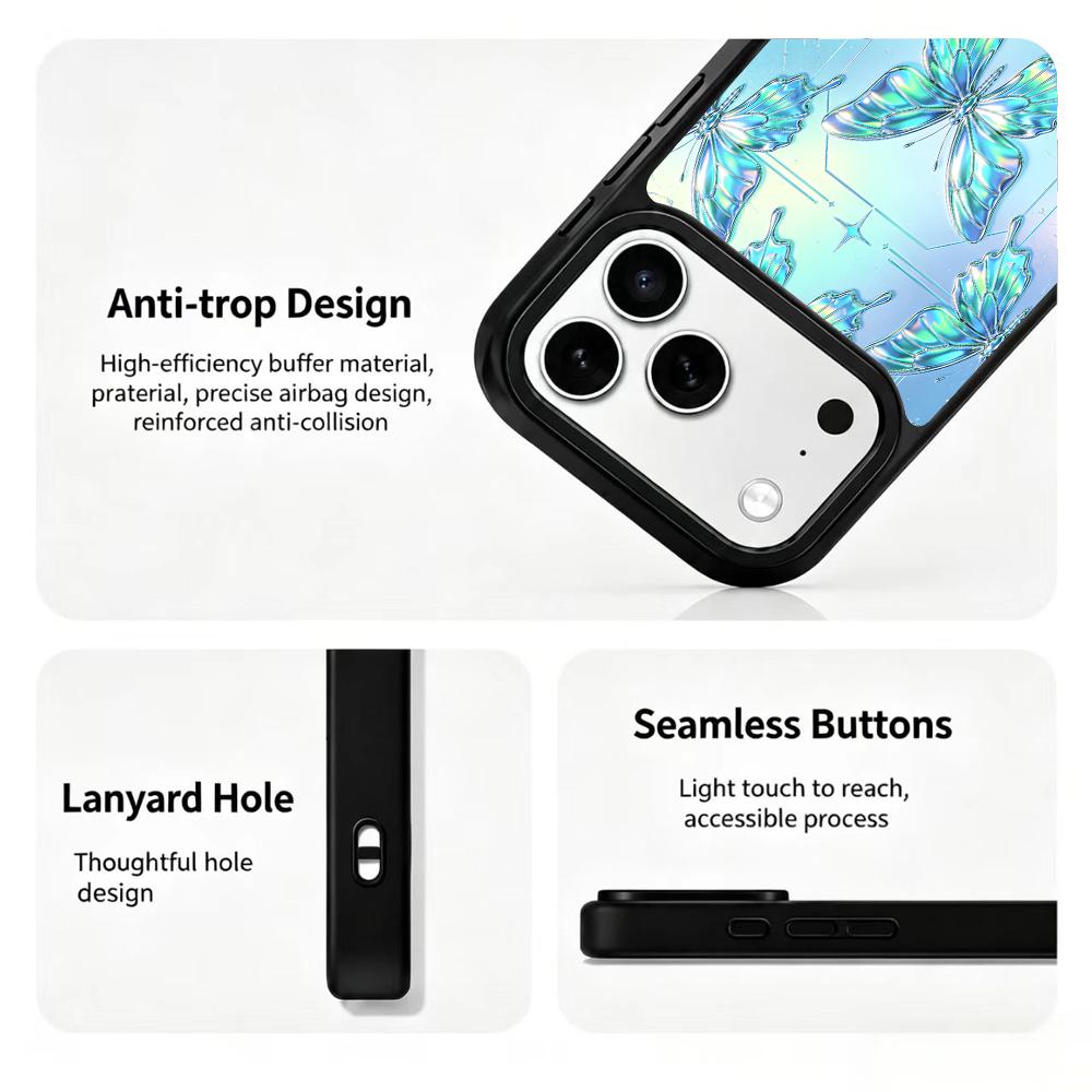 Compatible with iPhone 18 Pro & 17 Pro Colorful Painting PC Silicone Magnetic Phone Case - Mint Aurora Butterfly